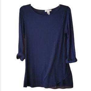 WHBM Navy Boatneck Tab Sleeve Shirt with Sheer Panel‎ size medium